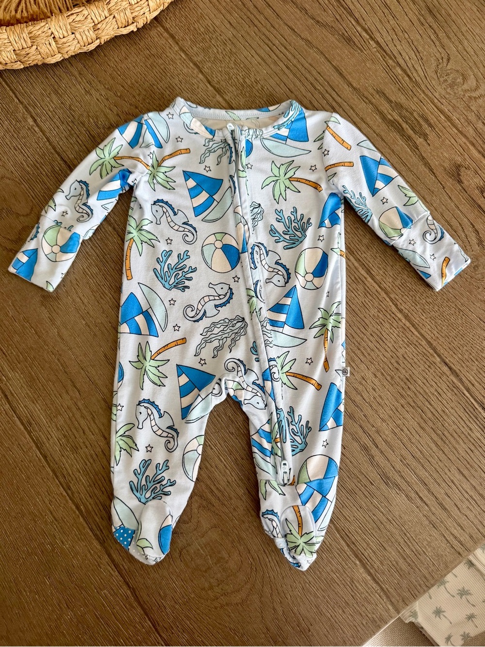 Like New! Caden Lane - TINY TIDES ZIPPER FOOTIE | BLUE! Newborn